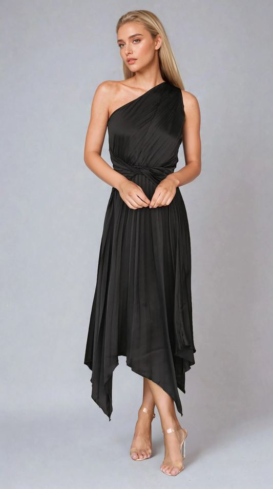 Cali One Shoulder Midi Dress - Black